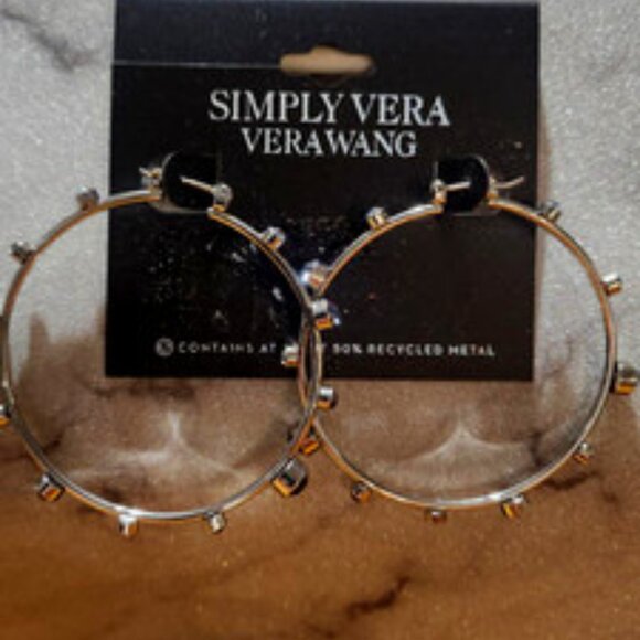 VERA WANG Rocker Chic Silver Blue Crystal 2" Hoop Earrings**NEW! - Picture 3 of 5